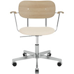 Co Upholstered Seat Office Chair w/ Arms - Polished Aluminum / Natural Oak / Logan Jasmin