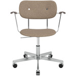Co Upholstered Office Chair w/ Arms - Polished Aluminum / Dark Oak / Logan Flint