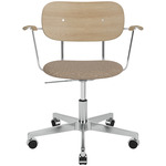 Co Upholstered Seat Office Chair w/ Arms - Polished Aluminum / Natural Oak / Logan Flint