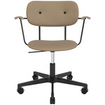 Co Upholstered Office Chair w/ Arms - Black / Natural Oak / Sierra Stone Leather