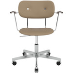 Co Upholstered Office Chair w/ Arms - Polished Aluminum / Dark Oak / Sierra Stone Leather