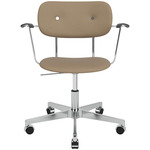 Co Upholstered Office Chair w/ Arms - Polished Aluminum / Black Oak / Sierra Stone Leather