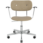 Co Upholstered Office Chair w/ Arms - Polished Aluminum / Black Oak / Beige Boucle