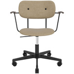 Co Upholstered Office Chair w/ Arms - Black / Dark Oak / Beige Boucle