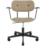 Co Upholstered Office Chair w/ Arms - Black / Black Oak / Beige Boucle