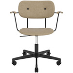 Co Upholstered Office Chair w/ Arms - Black / Natural Oak / Beige Boucle