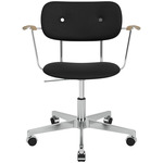 Co Upholstered Office Chair w/ Arms - Polished Aluminum / Natural Oak / Sierra Black Leather