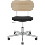 Co Upholstered Seat Office Chair w/o Arms - Polished Aluminum / Natural Oak / Sierra Black Leather