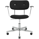 Co Upholstered Office Chair w/ Arms - Polished Aluminum / Black Oak / Sierra Black Leather