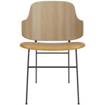 Penguin Upholstered Seat Dining Chair - Black / Natural Oak / Cognac Aida Leather
