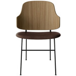 Penguin Upholstered Seat Dining Chair - Black / Natural Oak / Brown Aida Leather