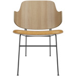 Penguin Upholstered Seat Lounge Chair - Black / Natural Oak / Cognac Aida Leather