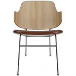 Penguin Upholstered Seat Lounge Chair - Black / Natural Oak / Brown Aida Leather