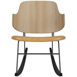 Penguin Upholstered Seat Rocking Chair - Black / Natural Oak / Cognac Aida Leather