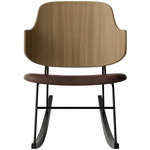 Penguin Upholstered Seat Rocking Chair - Black / Natural Oak / Brown Aida Leather