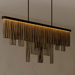 Cascata Long Linear Chandelier - Bronze / Bronze Kiln Glass