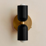 Up Down Wall Sconce - Brass Canopy / Black Upper Shade