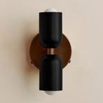 Up Down Wall Sconce - Patina Brass Canopy / Black Upper Shade