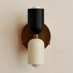 Up Down Wall Sconce - Patina Brass Canopy / Black Upper Shade
