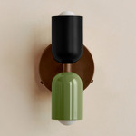 Up Down Wall Sconce - Patina Brass Canopy / Black Upper Shade