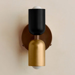 Up Down Wall Sconce - Patina Brass Canopy / Black Upper Shade