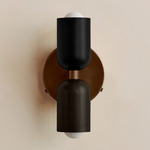 Up Down Wall Sconce - Patina Brass Canopy / Black Upper Shade