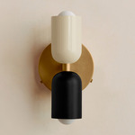 Up Down Wall Sconce - Brass Canopy / Bone Upper Shade