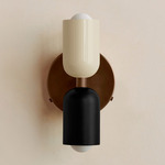 Up Down Wall Sconce - Patina Brass Canopy / Bone Upper Shade