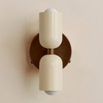 Up Down Wall Sconce - Patina Brass Canopy / Bone Upper Shade