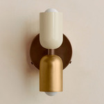Up Down Wall Sconce - Patina Brass Canopy / Bone Upper Shade
