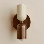 Up Down Wall Sconce - Patina Brass Canopy / Bone Upper Shade