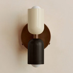 Up Down Wall Sconce - Patina Brass Canopy / Bone Upper Shade