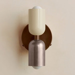 Up Down Wall Sconce - Patina Brass Canopy / Bone Upper Shade