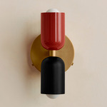 Up Down Wall Sconce - Brass Canopy / Oxide Red Upper Shade