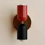 Up Down Wall Sconce - Patina Brass Canopy / Oxide Red Upper Shade