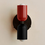 Up Down Wall Sconce - Blackened Brass Canopy / Oxide Red Upper Shade