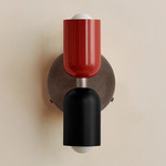 Up Down Wall Sconce - Pewter Canopy / Oxide Red Upper Shade