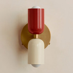 Up Down Wall Sconce - Brass Canopy / Oxide Red Upper Shade