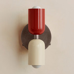 Up Down Wall Sconce - Pewter Canopy / Oxide Red Upper Shade