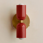 Up Down Wall Sconce - Brass Canopy / Oxide Red Upper Shade