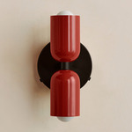 Up Down Wall Sconce - Blackened Brass Canopy / Oxide Red Upper Shade