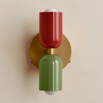 Up Down Wall Sconce - Brass Canopy / Oxide Red Upper Shade