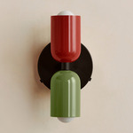 Up Down Wall Sconce - Blackened Brass Canopy / Oxide Red Upper Shade