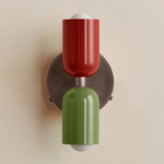 Up Down Wall Sconce - Pewter Canopy / Oxide Red Upper Shade