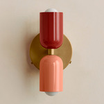 Up Down Wall Sconce - Brass Canopy / Oxide Red Upper Shade