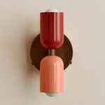 Up Down Wall Sconce - Patina Brass Canopy / Oxide Red Upper Shade