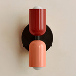 Up Down Wall Sconce - Blackened Brass Canopy / Oxide Red Upper Shade