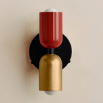 Up Down Wall Sconce - Black Canopy / Oxide Red Upper Shade