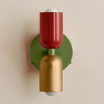 Up Down Wall Sconce - Reed Green Canopy / Oxide Red Upper Shade