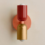Up Down Wall Sconce - Peach Canopy / Oxide Red Upper Shade